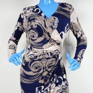 Jennifer Lopez JLO Fractured Glamour Ruched Party Cocktail Dress S 4 6 Surplice